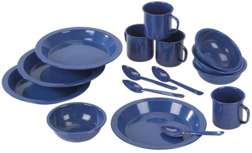 Stansport Enamel Camping Tableware Set, Royal Blue