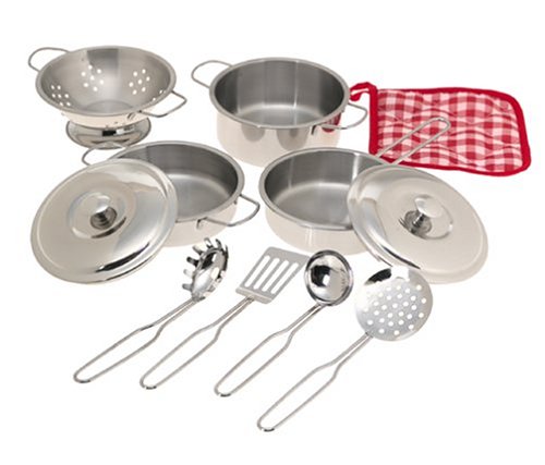 11 Piece Stainless Steel Cookware Set - Pots, Pans, Lids, Strainer & Utensils