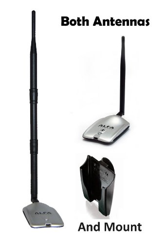 Alfa AWUS036H 1000mW 1W 802.11b/g USB Wireless WiFi Adapter With Original Alfa Screw-On Swivel 9dBi Rubber Antenna and Suction cup Window Mount dock