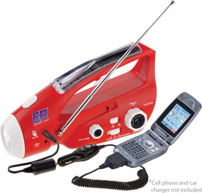 Solar / Hand-Crank Powered Emergency Flashlight, Radio, & Cell Phone Charger