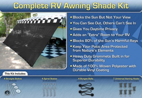 RV Awning Shade Complete Kit 8'x20' (Black)