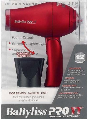 Babyliss Tourmaline Mini Folding Travel 1000 Watt Hair Dryer - Red